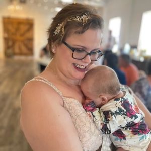 Blush pink wedding dress from David's bridal